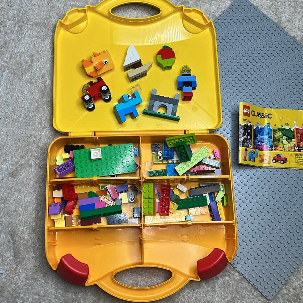 Lego case with legos and Lego Mat